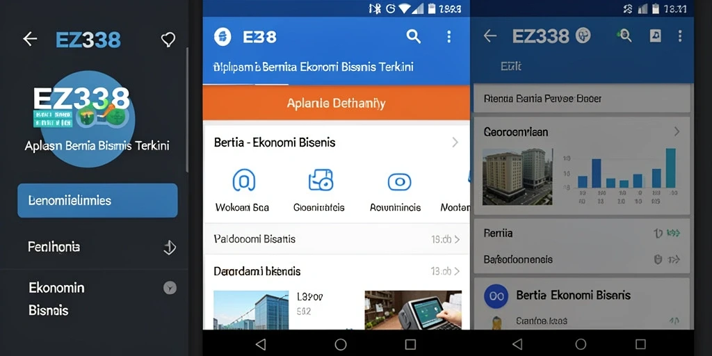 Screenshot EZ338 menampilkan antarmuka aplikasi Ekonomi Bisnis yang modern dan informatif.