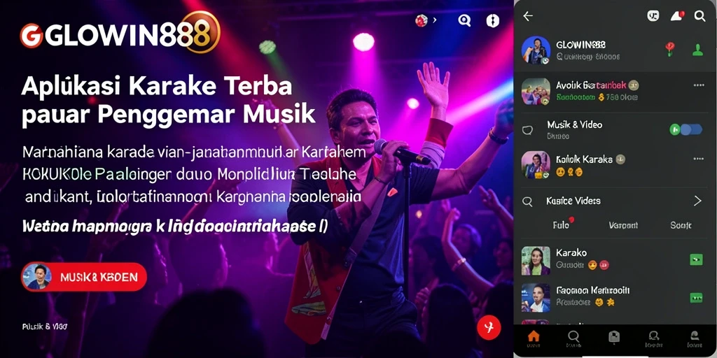 Tampilan antarmuka utama GLOWIN88 dengan fitur karaoke yang interaktif.