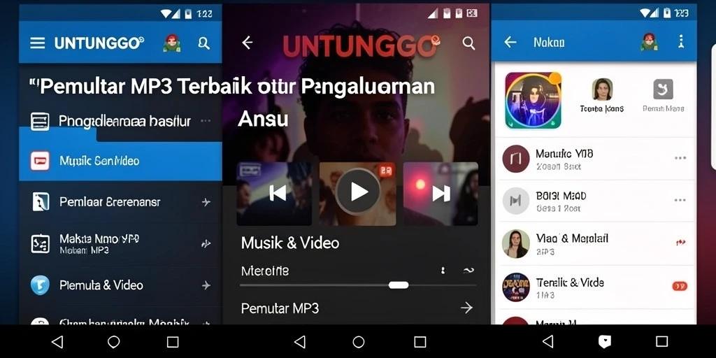 Antarmuka pengguna UNTUNGGO yang sederhana dan menarik untuk pemutar MP3.